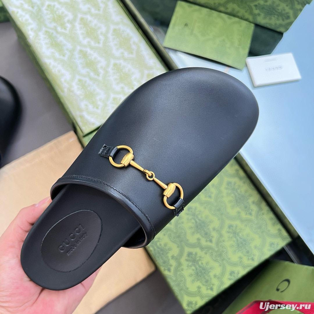 2024 Slippers Gucci Black Leather Slippers