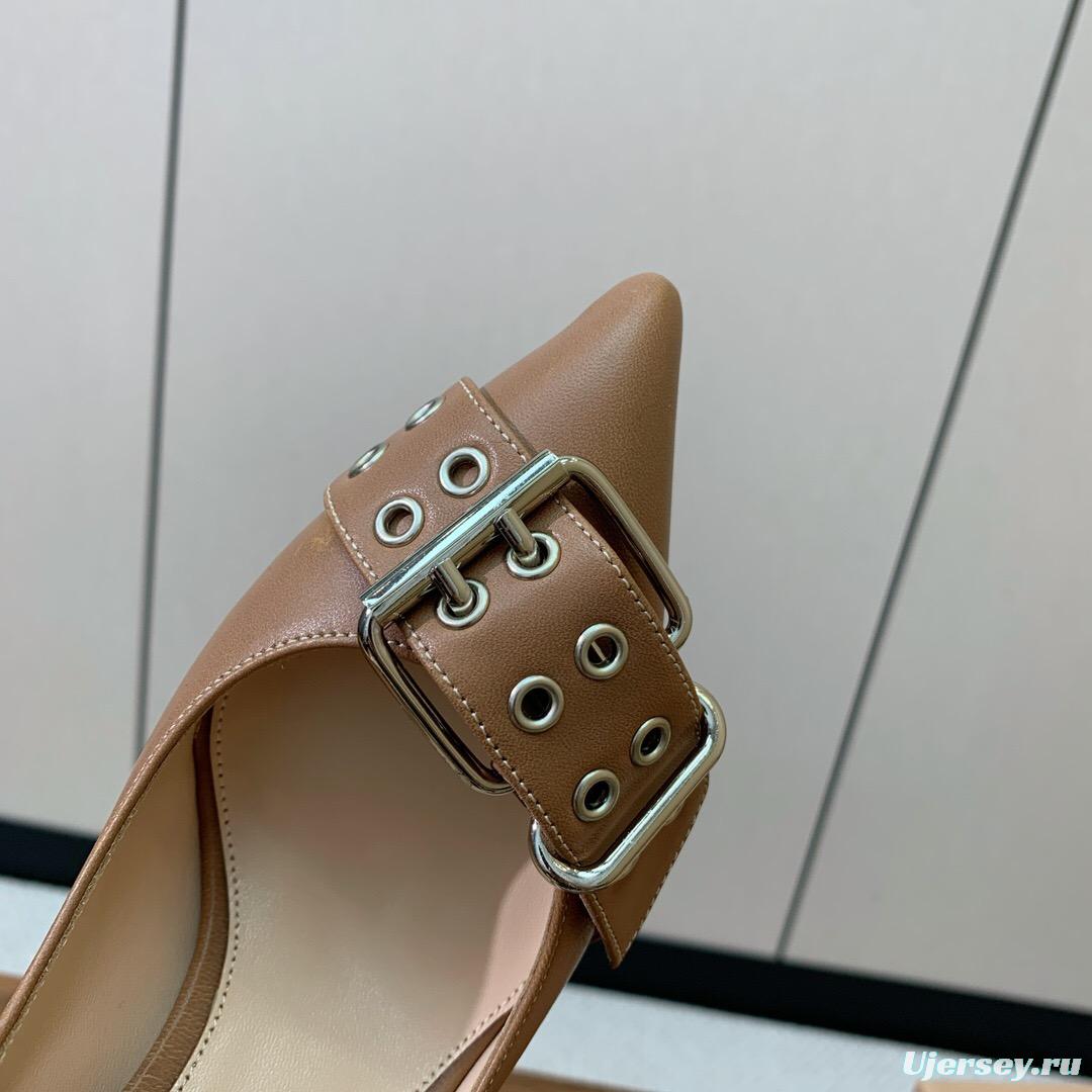 2025 Women Gianvito Rossi Pink Leather Buckle Pumps KFY00300