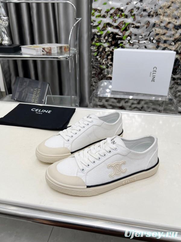 2025 Women Celine White Canvas Leather Low Top Sneakers LY00210