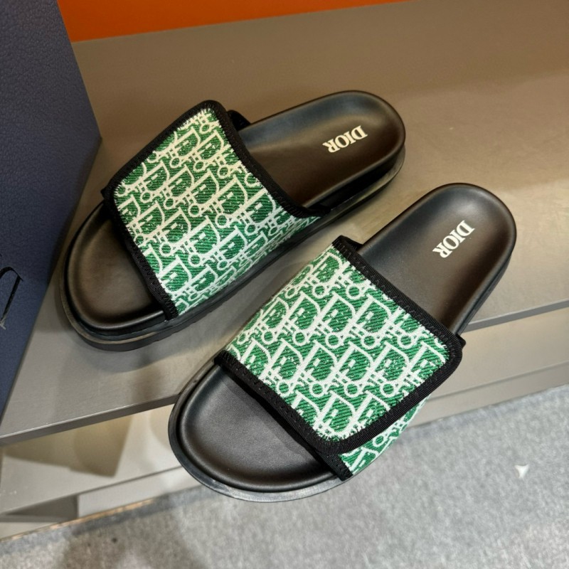 2024 Dior Green White Fabric Slippers MJ00180