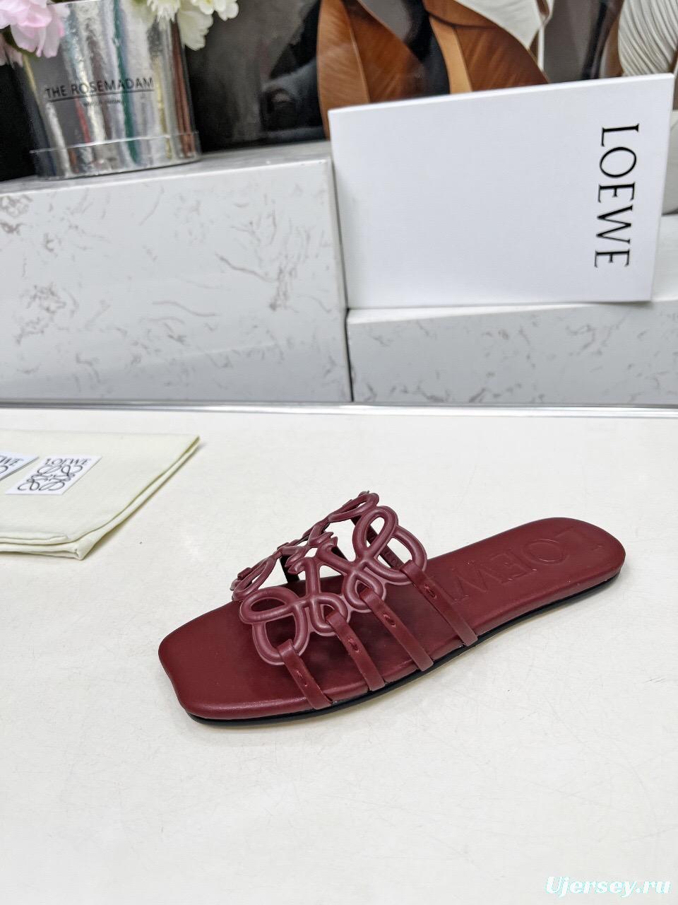 2025 Loewe Burgundy Leather Slippers