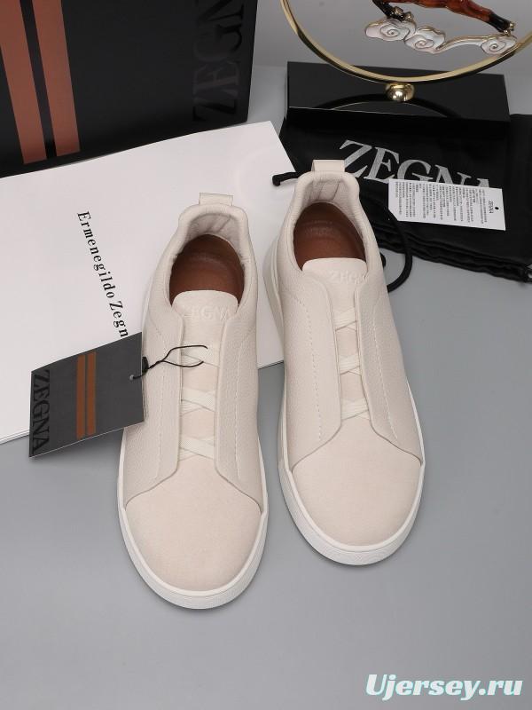 2024 Unisex Ermenegildo Zegna White Leather Suede Sneakers MJ00240