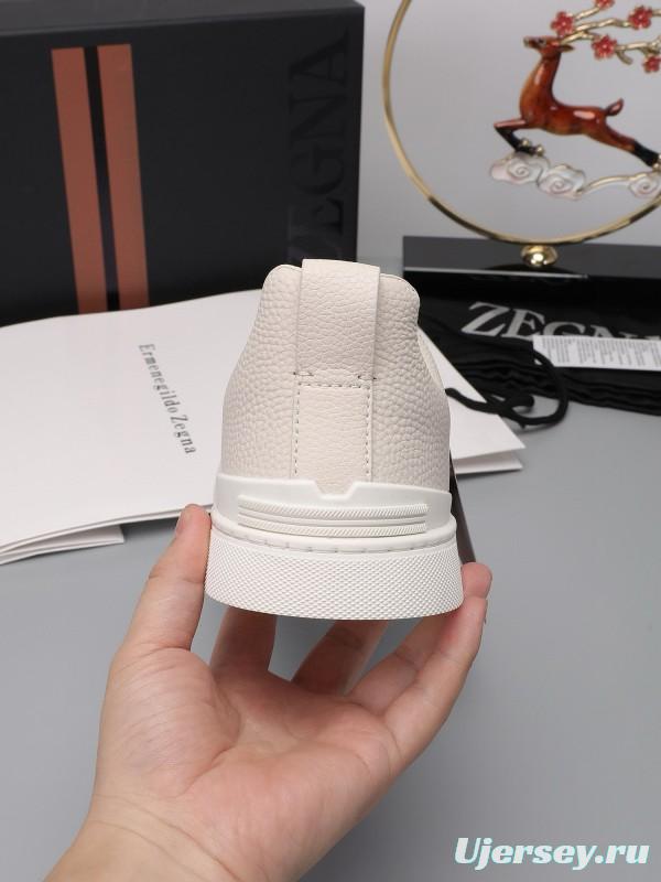 2024 Unisex Ermenegildo Zegna White Leather Suede Sneakers MJ00240