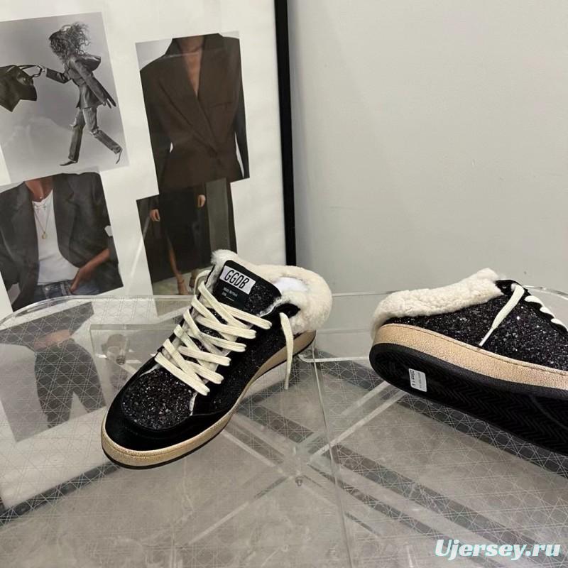 2024 GGDB Black Suede Shearling Slippers MJ00280