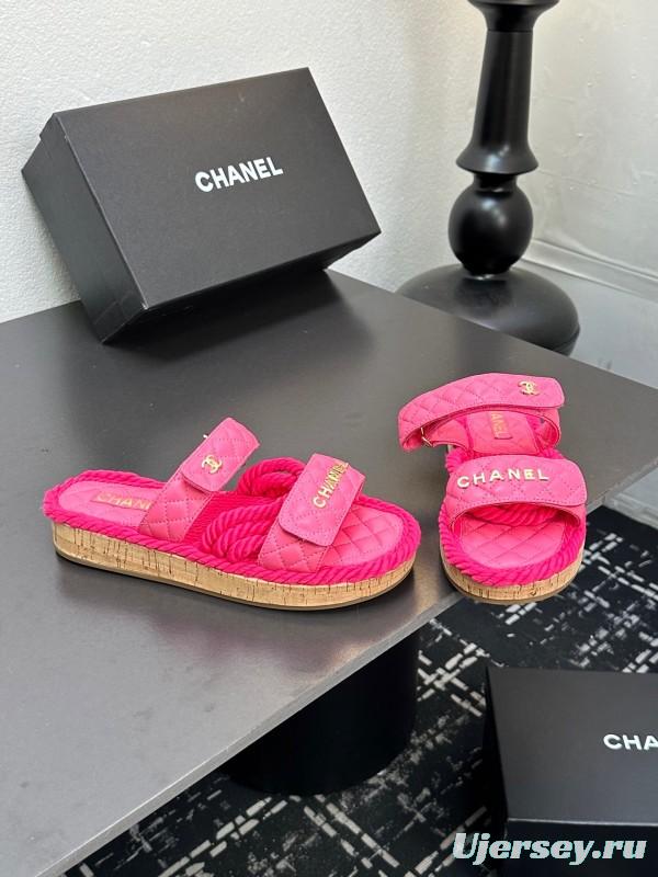 2025 Slippers Chanel Pink Quilted Fabric Espadrille LY00250