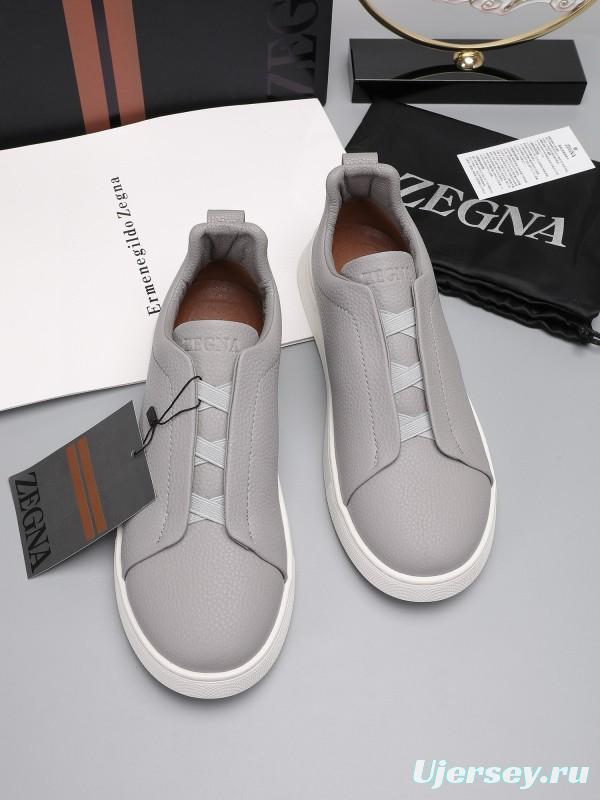 2024 Men Ermenegildo Zegna Grey Leather Low Top Sneakers MJ00240