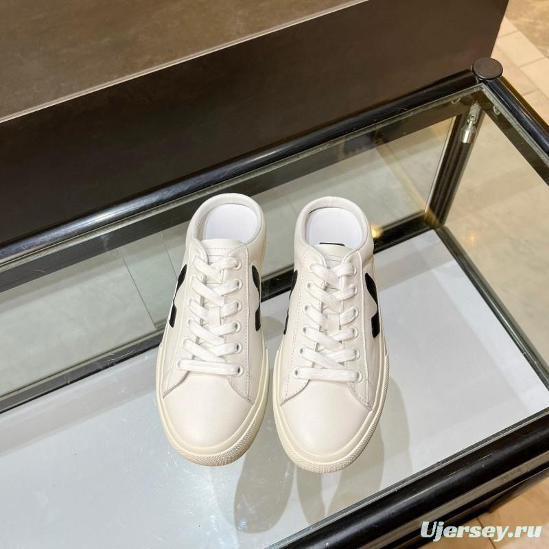 2025 Women VEJA White Black Canvas Leather Slip-On Sneaker MJ00240