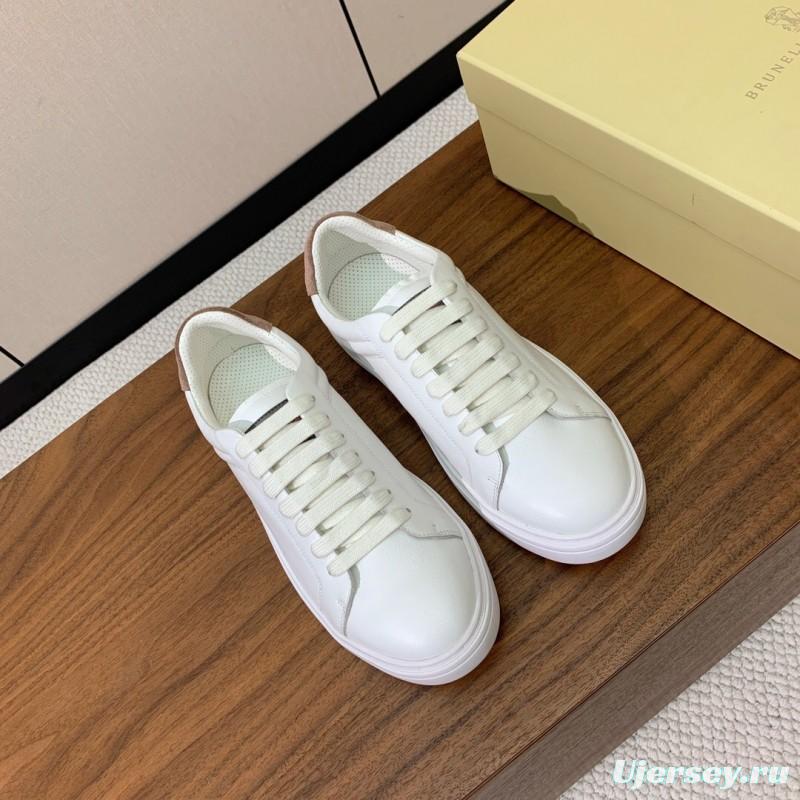 2025 Men Brunello Cucinelli White Leather Casual Sneakers Handmade KFY00310(M)