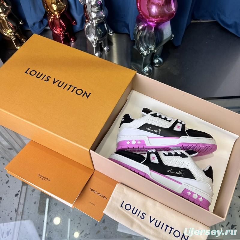 2025 Unisex Louis Vuitton White Black Pink Leather Fabric Trainer