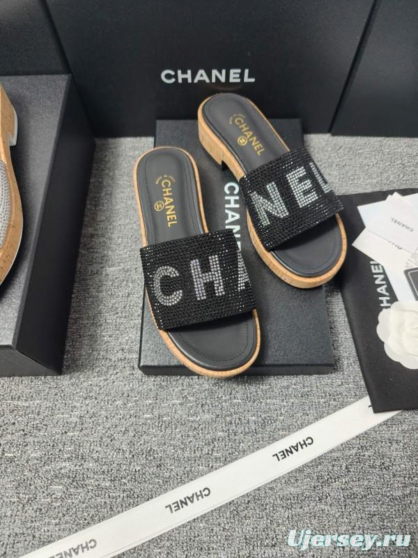 2025 Slippers Chanel Black Fabric Women Slippers