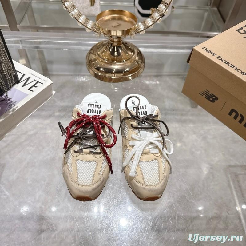 2025 Women Miu Miu Beige White Leather Sneakers