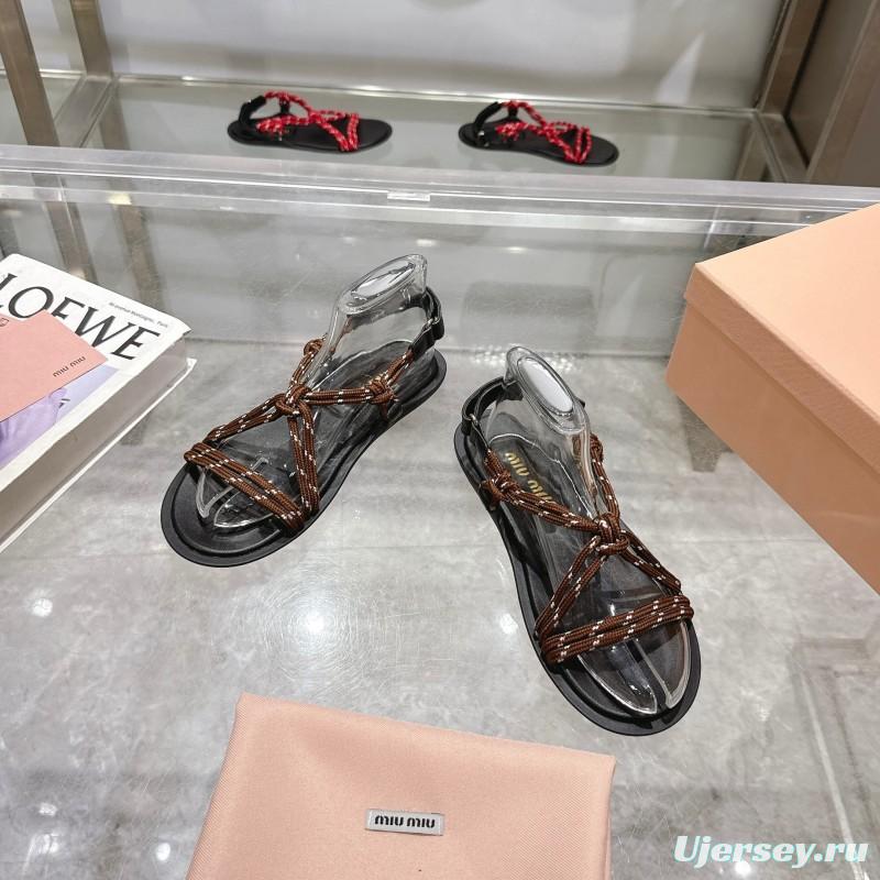 2025 Women Miu Miu Brown Rope Leather Sandals