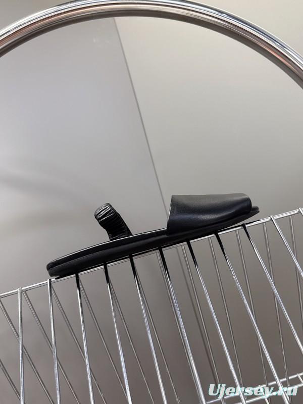 2025 Slippers Miu Miu Black Leather Slippers LY00