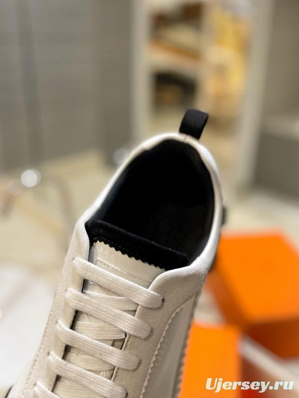 2024 Unisex Hermès White Black Silk Lambskin Rain Cloth Casual Sneakers MJ00320