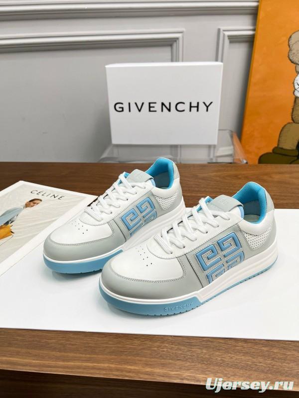 2024 Unisex Givenchy White Light Blue Silk Calf Leather Low Top Sneakers MJ00380