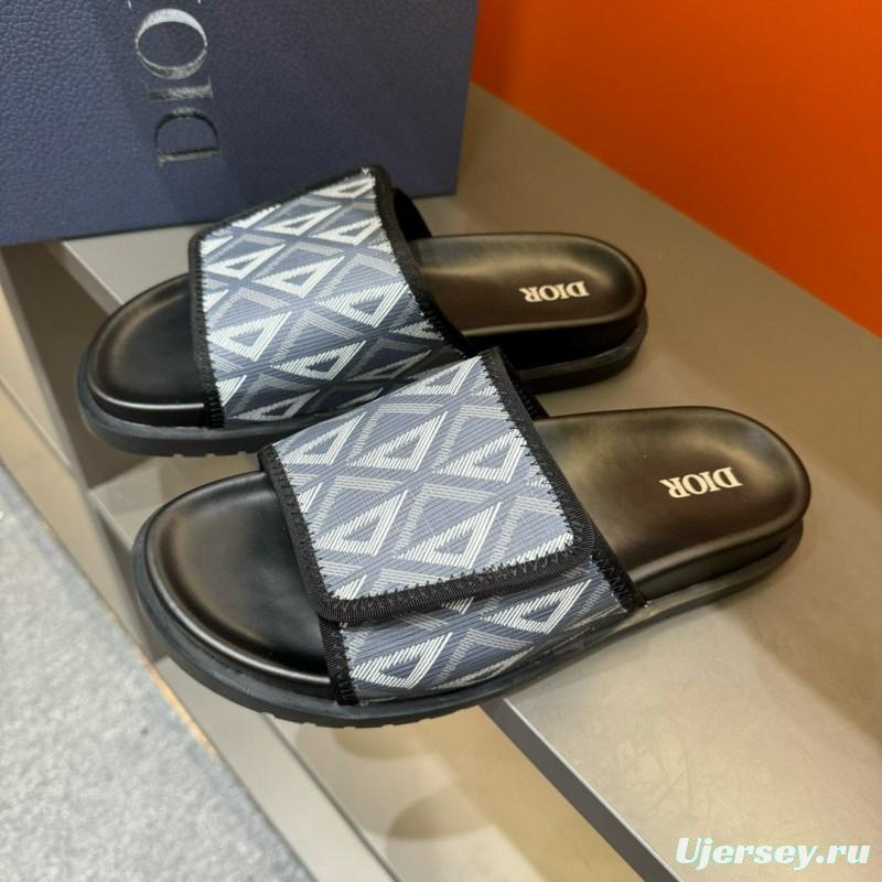 2024 Dior Black Gray Canvas Slippers MJ00180