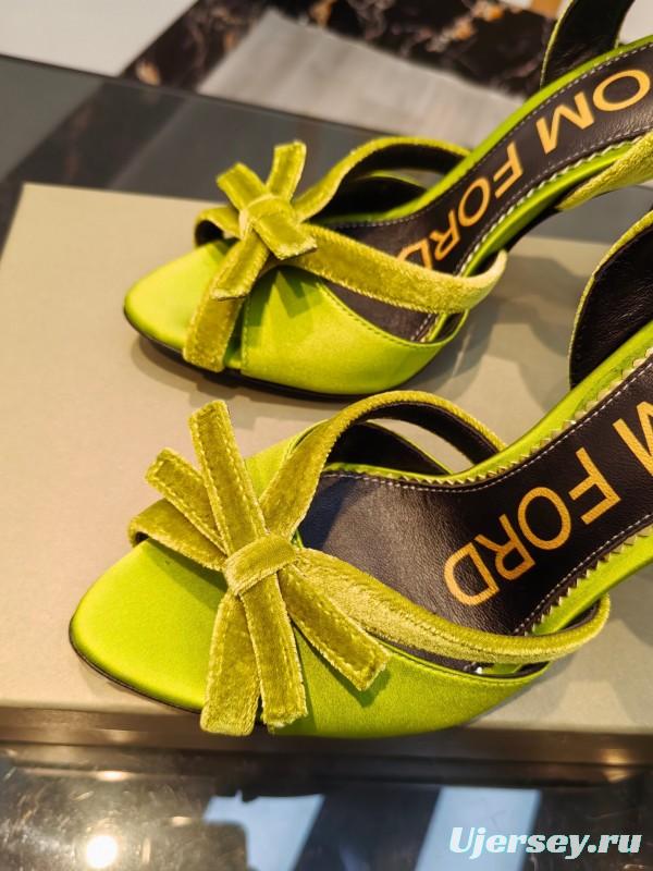 2025 Women TOM FORD Green Velvet Open Toe Slingback Heels KFY00300
