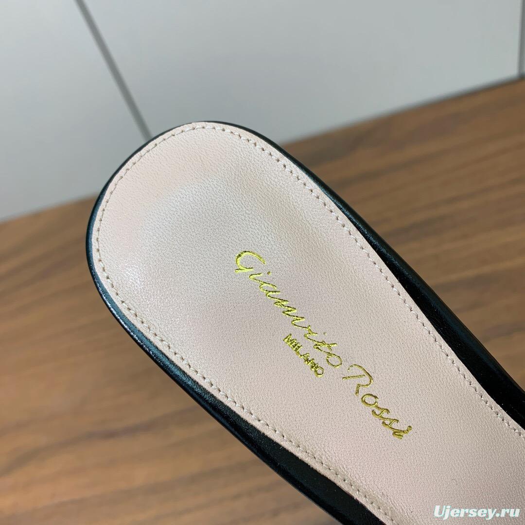 2025 Women Gianvito Rossi Black Leather Pointed High Heel Sandals