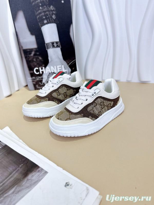 2024 Kids GUCCI Brown Beige White Leather Sneakers