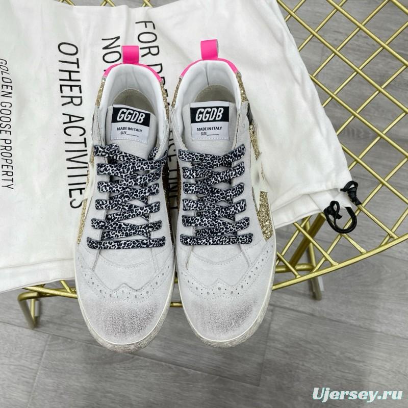 2024 Women GGDB Gold White Leather Glitter High Top Sneakers MJ015AM