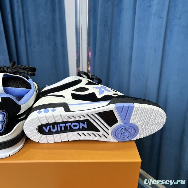 2025 Unisex Louis Vuitton White Black Blue Leather Mesh LV Trainer