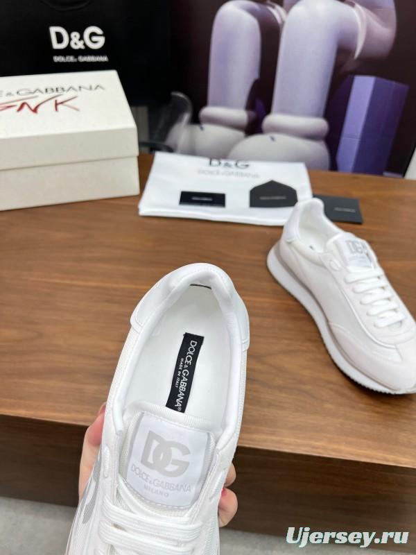 2025 Unisex Dolce & Gabbana White Mesh PU Sneakers LY00300