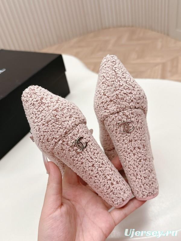 2025 Women Chanel Pink Black Wool Platform Mary Jane KFY00330