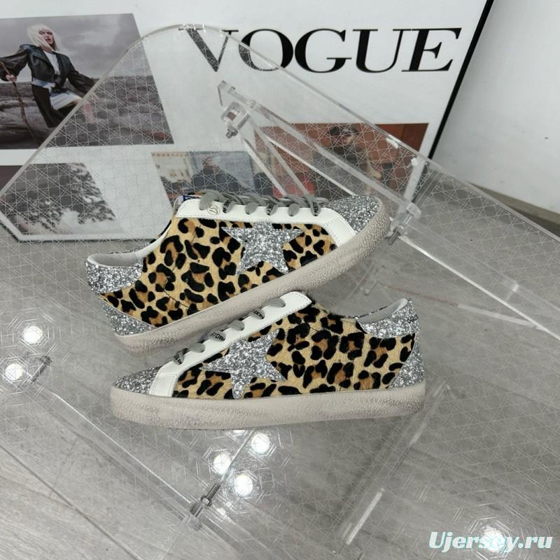 2025 Women GGDB Leopard Silver Glitter Leather Suede Sneakers