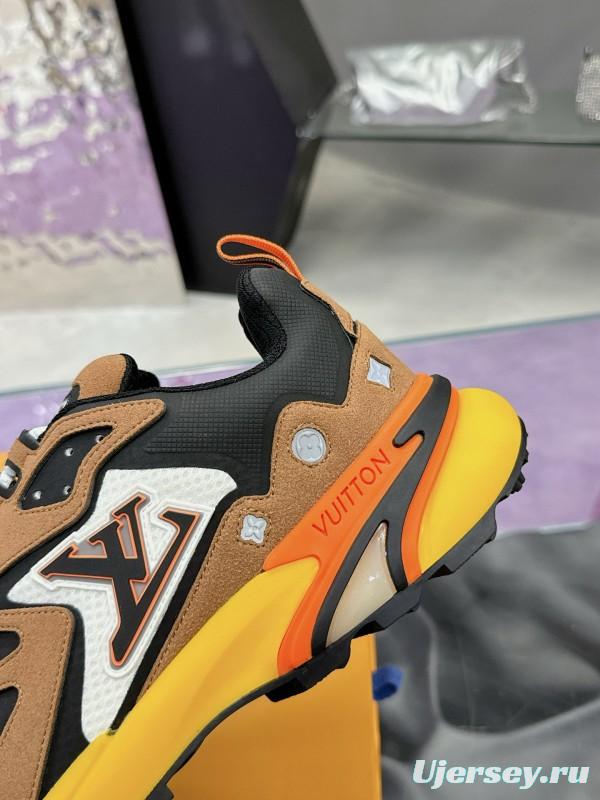 2025 Men Louis Vuitton Brown White Black Mesh Leather Sneakers MJ00420