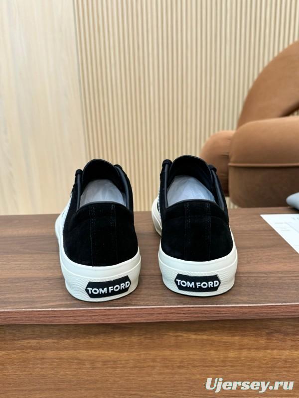 2025 Unisex TOM FORD Black White Suede Leather Sneakers