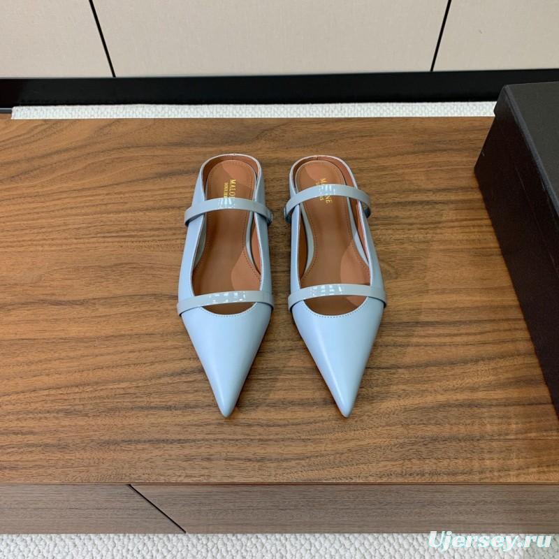 2025 Women Malone Souliers Light Blue Leather Flat Mule