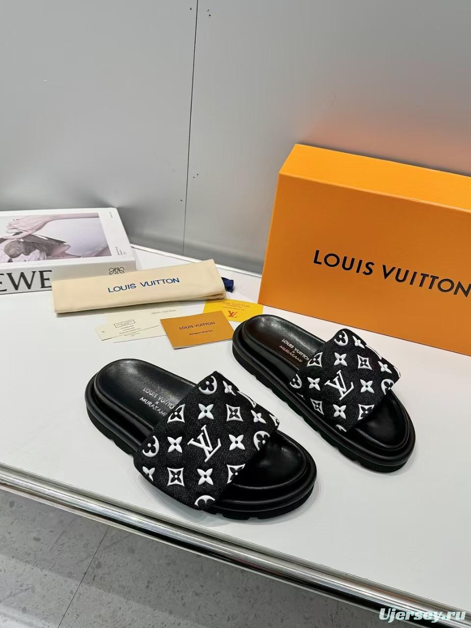 2025 Slippers Louis Vuitton Black Fabric Slippers
