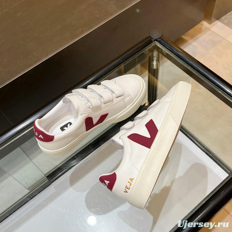 2025 Unisex VEJA White Burgundy Leather Canvas Sneakers MJ00240