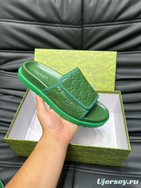 2024 Slippers Gucci Green Leather Slippers MJ00200