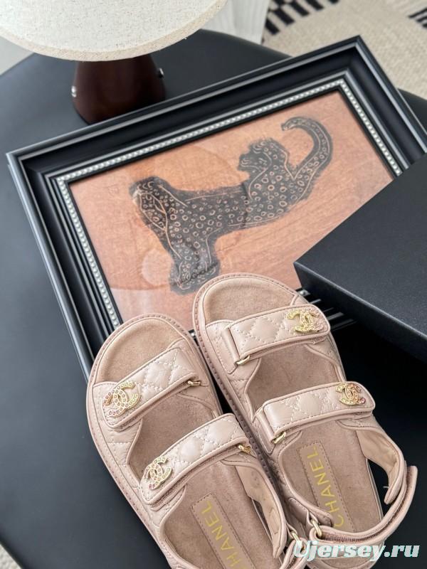 2025 Women Chanel Beige Leather Sandals LY00320