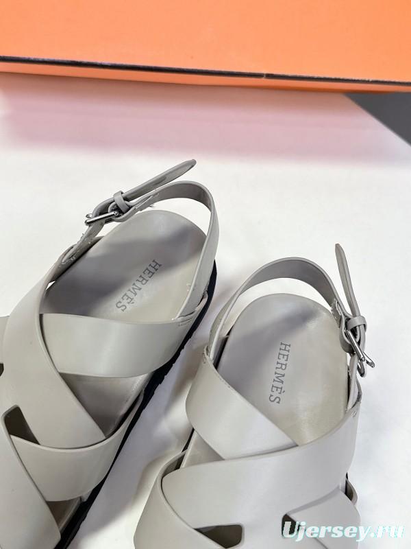 2025 Women Hermès Beige Leather Slippers