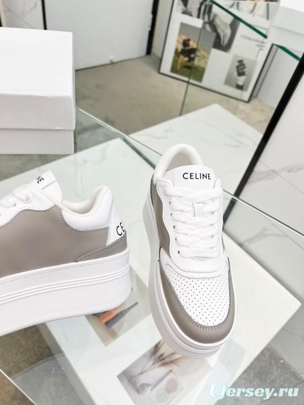 2025 Women CELINE White Grey Leather Sneakers