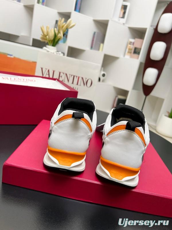 2025 Unisex Valentino White Black Orange Mesh Leather Sneakers Vlogo LY00410