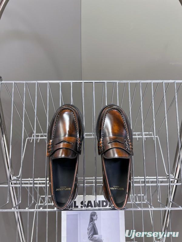 2025 Women Yves Saint Laurent Brown Leather Loafers KFY00350