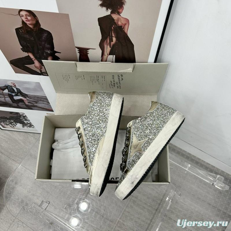 2025 Women GGDB Silver Glitter Leather Sneakers