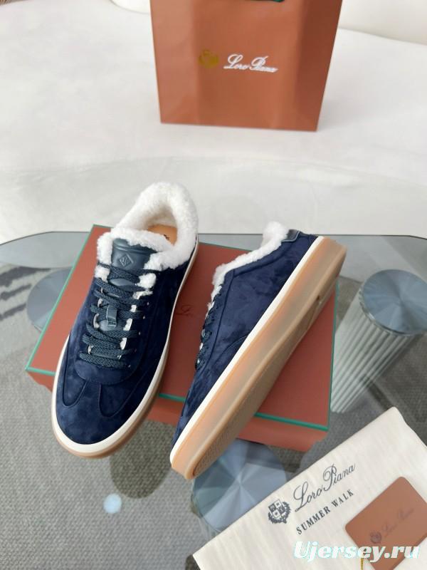 2024 Women Le Parmentier Navy Suede Shearling Sneakers MJ00350