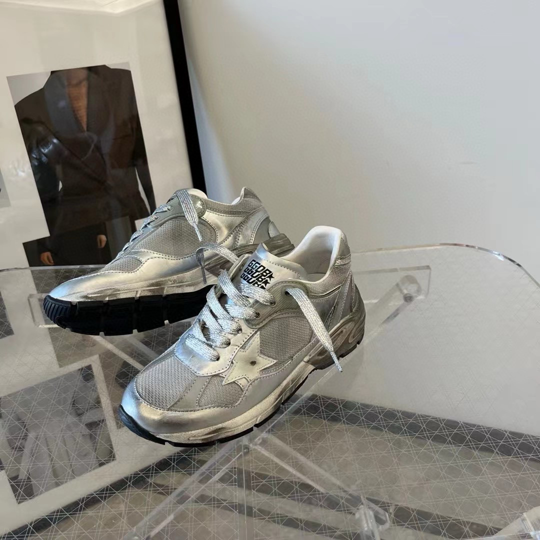 2024 Unisex GGDB Silver Mesh Leather Sneakers