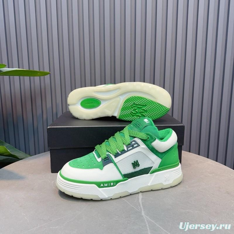 2024 Unisex Amiri Green White Leather Mesh Sneakers MJ00360