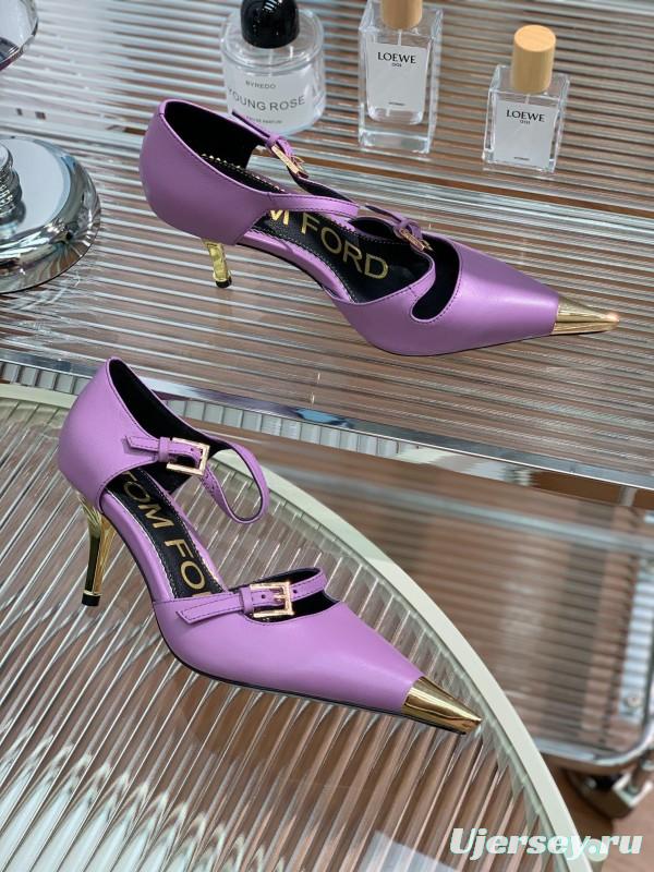 2025 Women TOM FORD Purple Gold Leather Pointed Toe Heels KFY00320