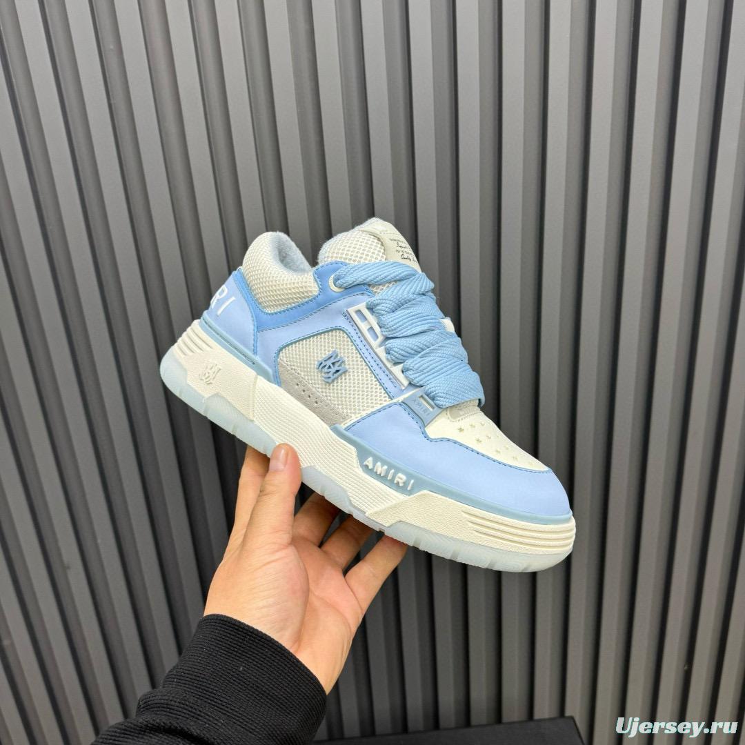 2024 Unisex Amiri Light Blue White Leather Mesh Sneakers MJ00360