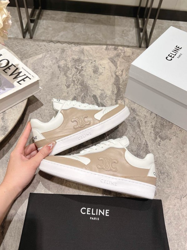 2025 Women Celine Beige White Leather Sneakers