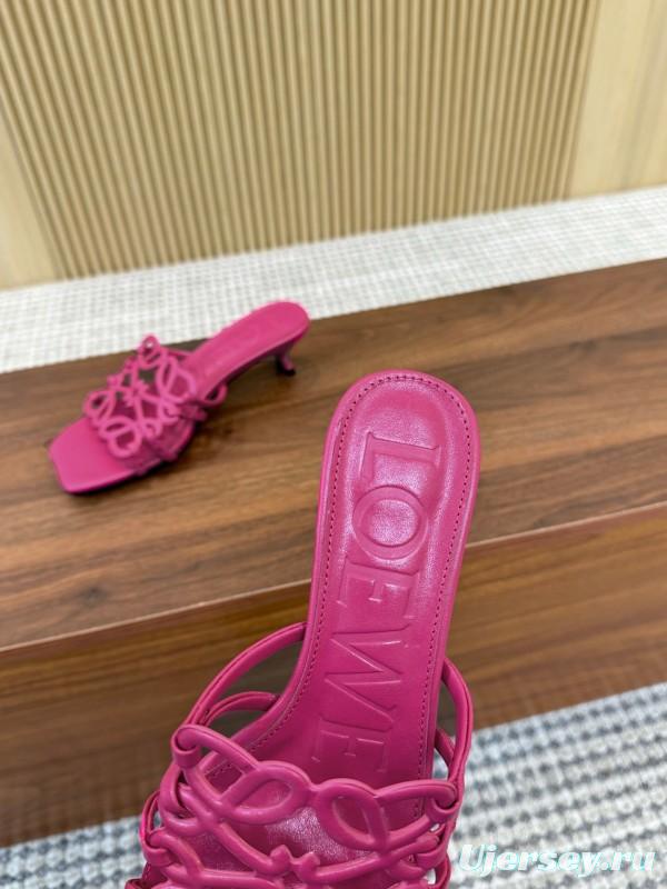 2025 Women Loewe Pink Leather Heeled Sandals LY00210