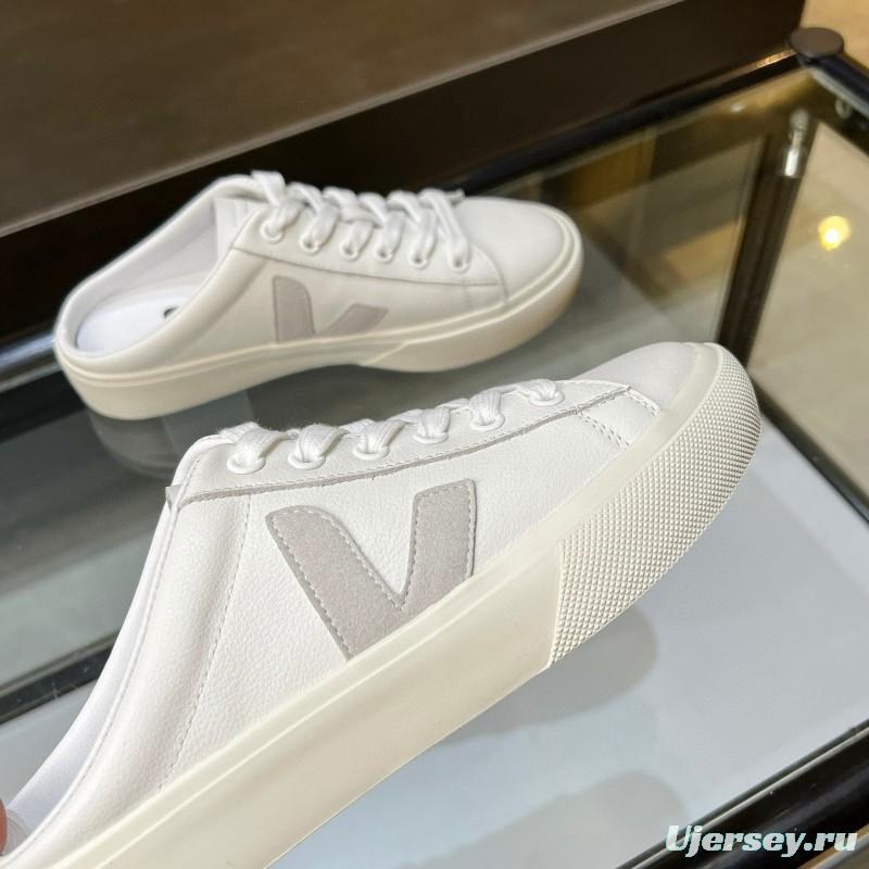 2025 Women VEJA White Canvas Leather Mule Sneakers MJ00240