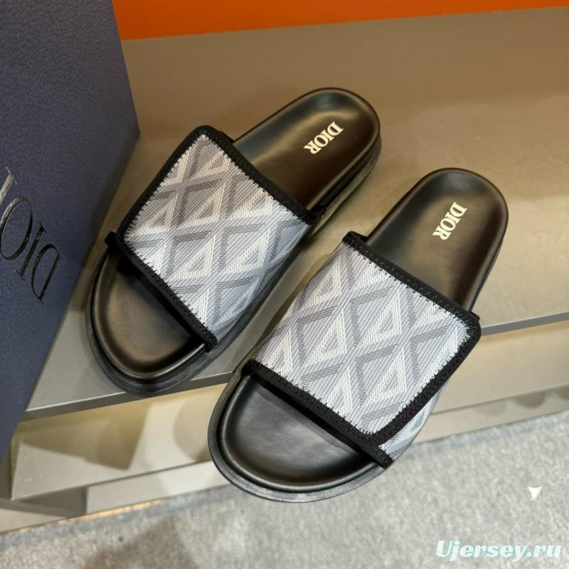 2024 Dior Grey White Fabric Slippers MJ00180