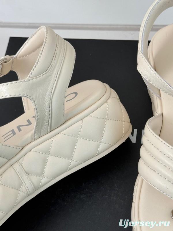 2025 Women Chanel White Leather Sandals
